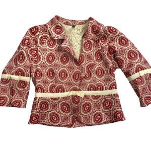 Arden B Women's Blazer Medium Tapestry Style Cropped Red and Cream Vintage y2k